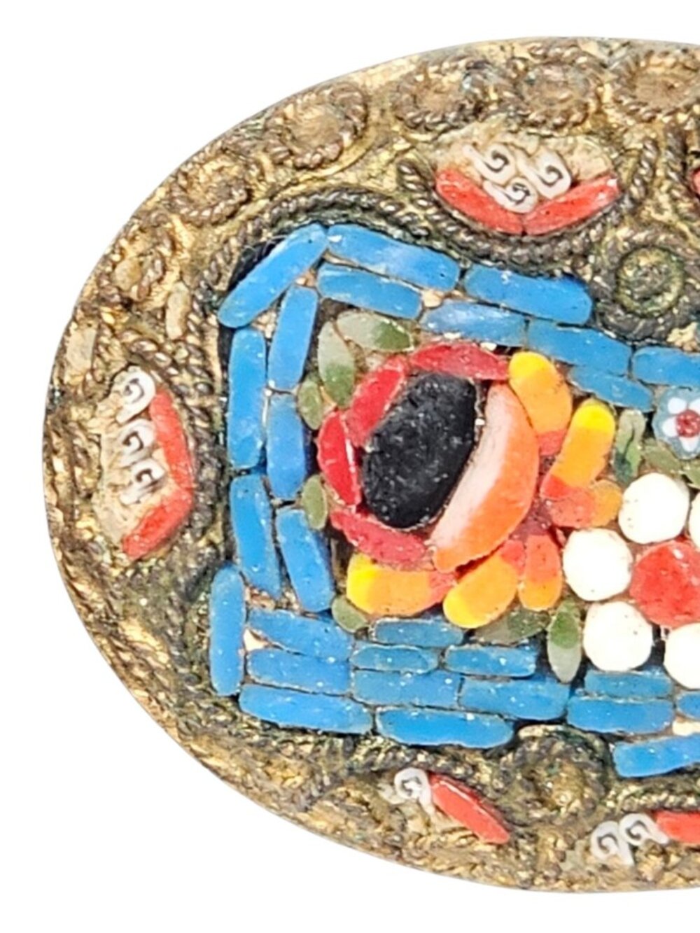 Micro Mosaic Flower Brooch Gold Tone Multi Color Made In Italy Art Deco VTG - Picture 4 of 7